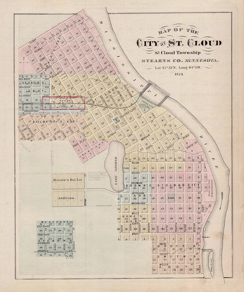 1874 Map of St Cloud Minnesota