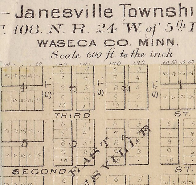1874 Map of Waseca Wilton Janesville Minnesota