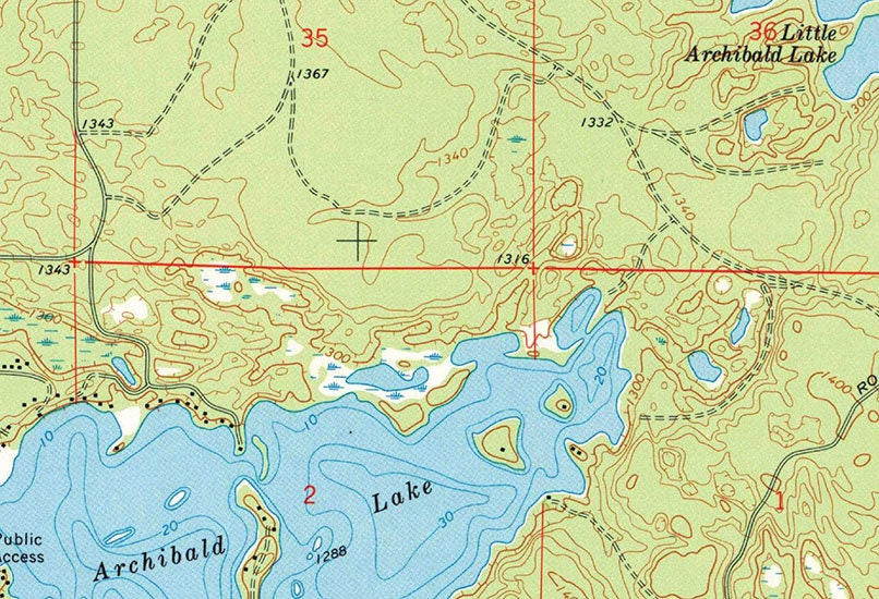 1972 Map of Townsend Quadrangle Wisconsin Archibald Lake