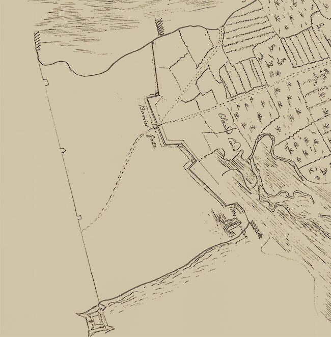 1760 Map of Saint Augustine and land to Fort Mosey