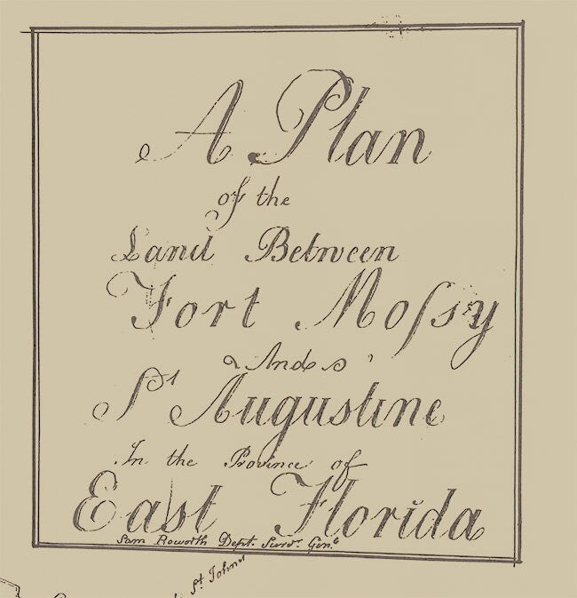 1760 Map of Saint Augustine and land to Fort Mosey