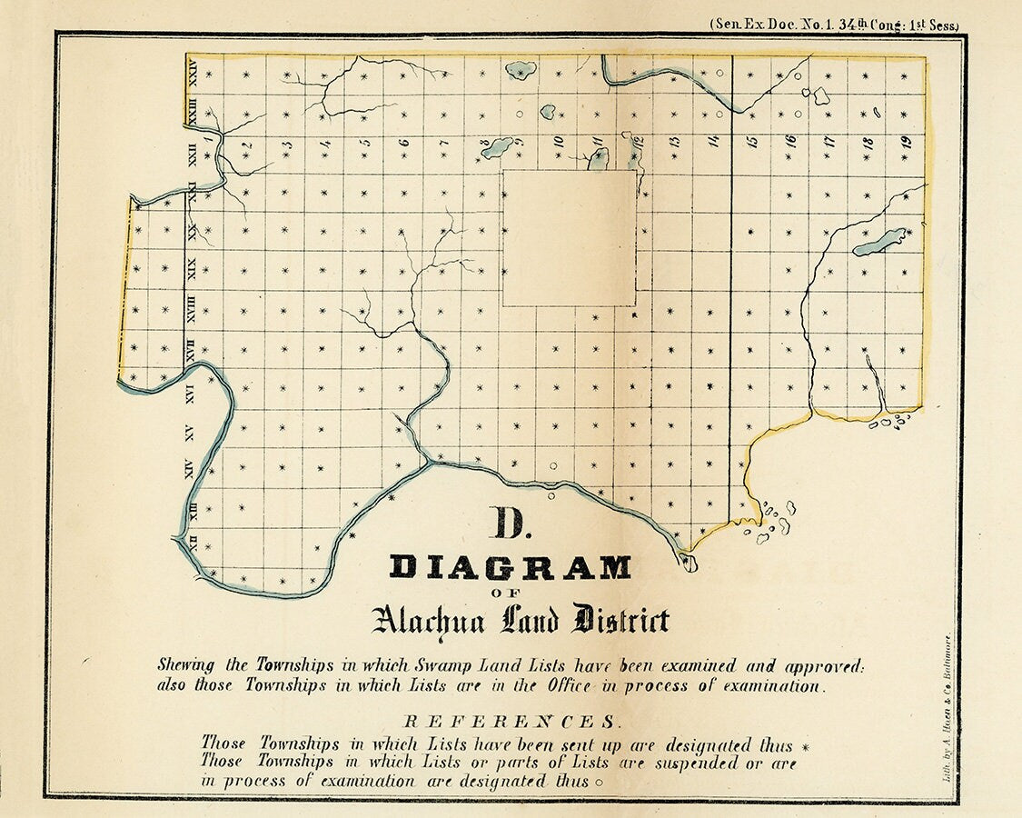 1855 Map of Alachua County Florida Gainesville