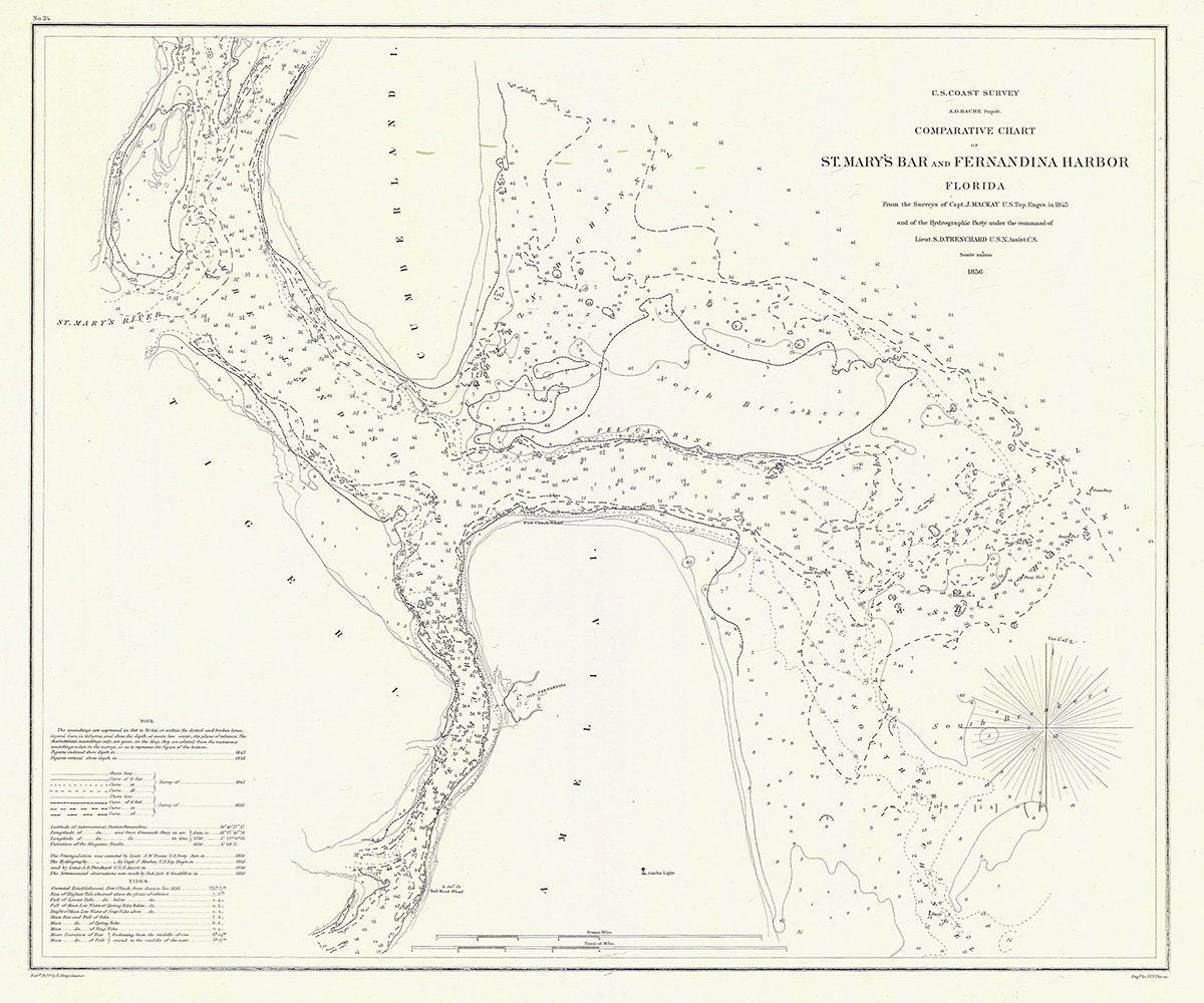 1856 Nautical Map of St Marys Bar and Fernandina Harbor