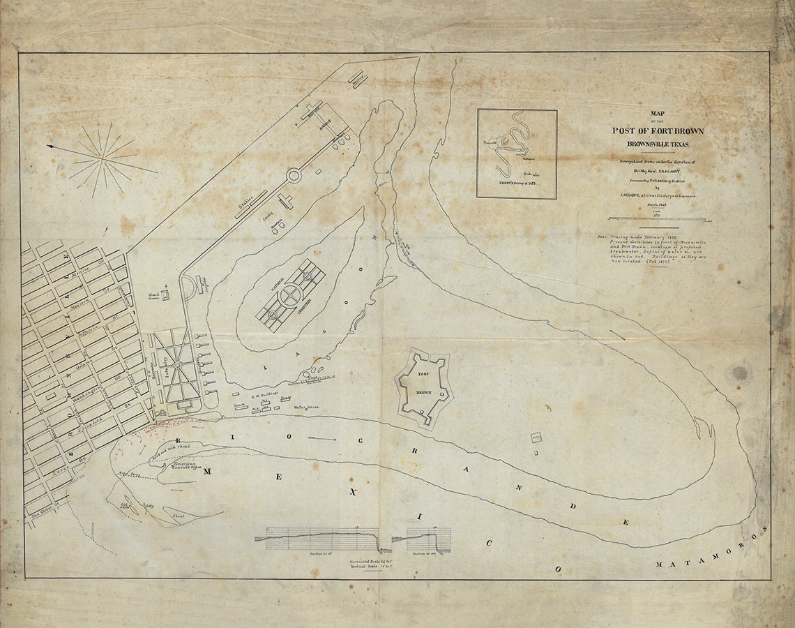 1877 Map of Fort Brown Brownsville Texas