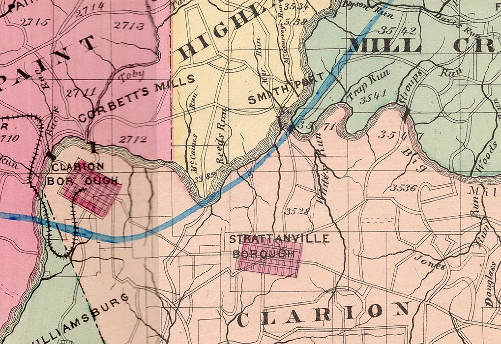 1877 Map of Clarion County Pennsylvania
