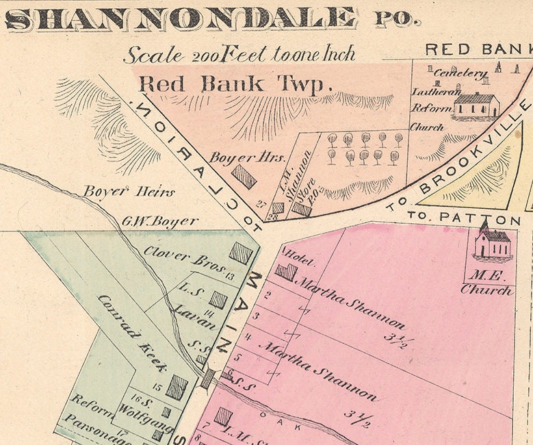 1877 Map of Fairmont Shannondale & Tylersburg Clarion County Pa