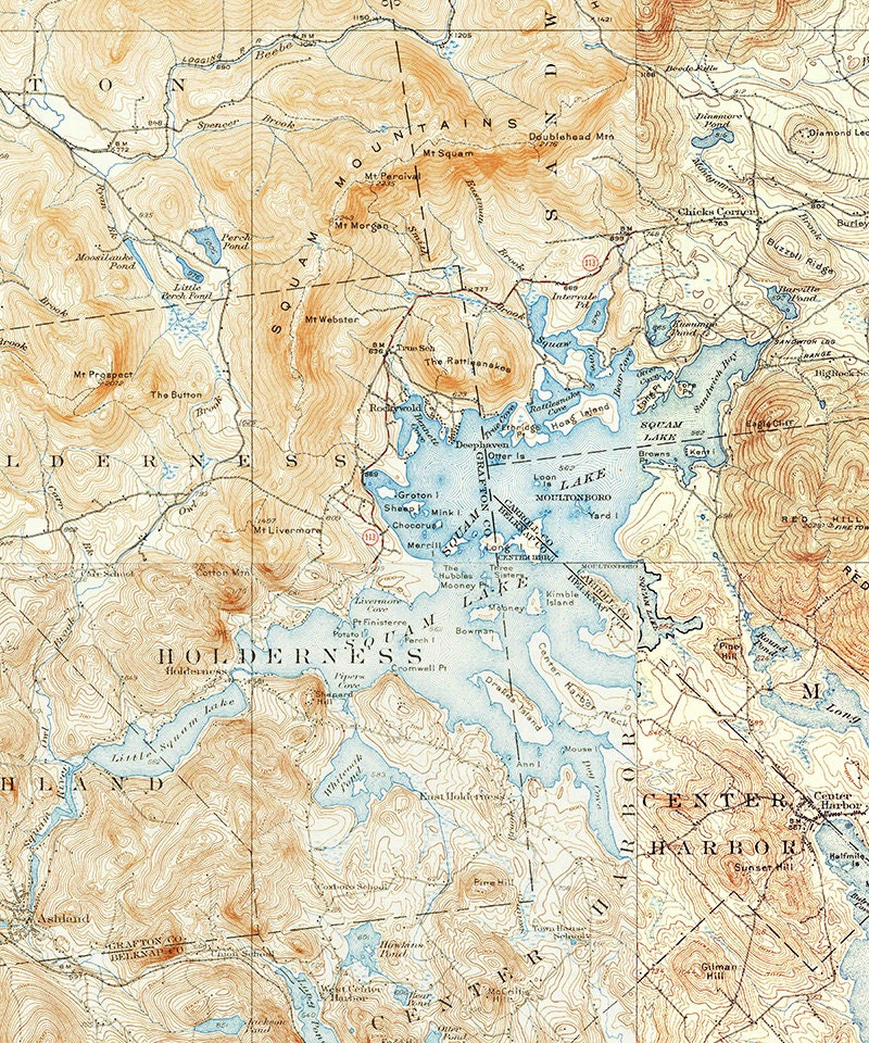 1927 Topo Map of Squam Lake New Hampshire