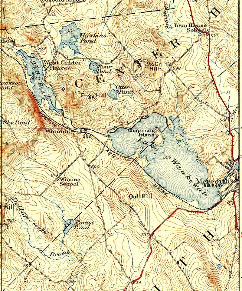 1927 Topo Map of Waukewan Lake New Hampshire