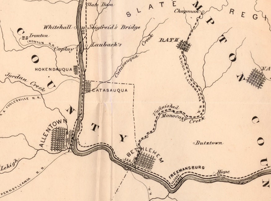 1867 Map of Lehigh & Wyoming Valley PA Mines Canals and Rail Roads