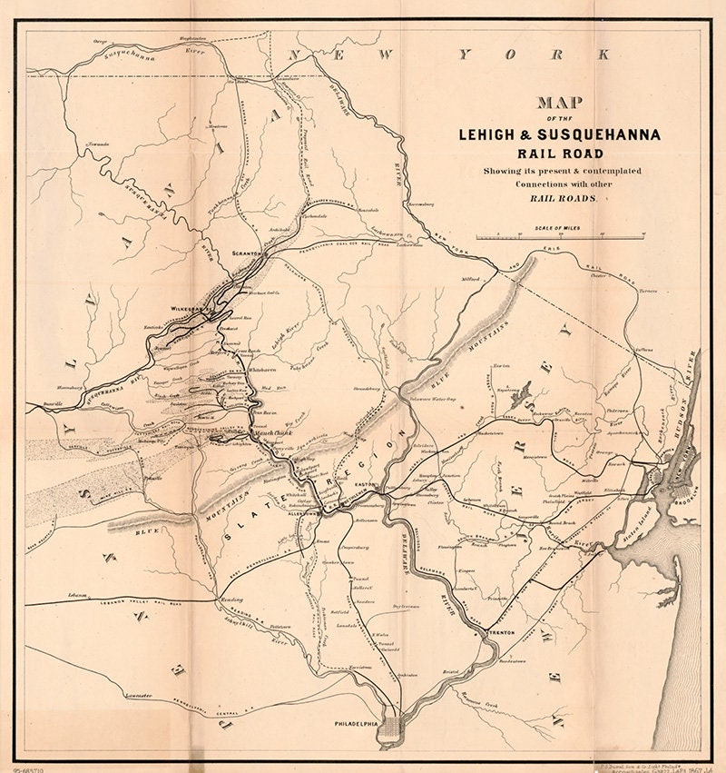 1867 Map of Lehigh & Wyoming Valley PA Mines Canals and Rail Roads