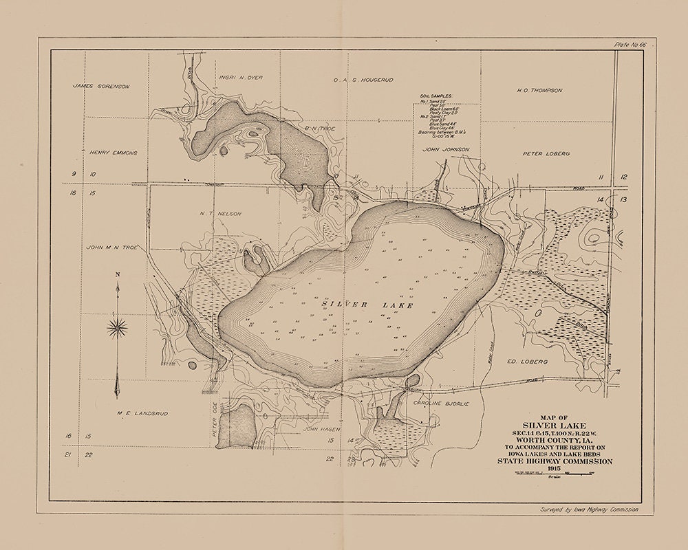 1915 Map of Silver Lake Worth County Iowa