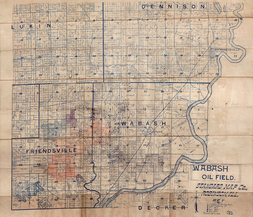 Early 1900s Map of the Wabash Oil Field Robinson Illonois