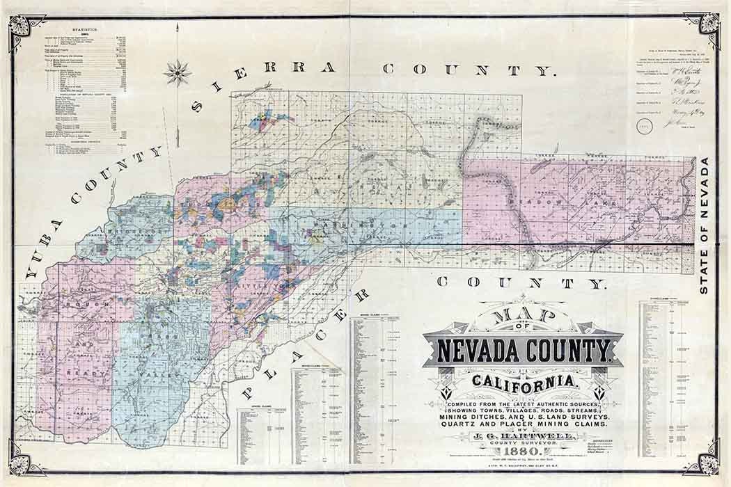 1880 Map of Nevada County California