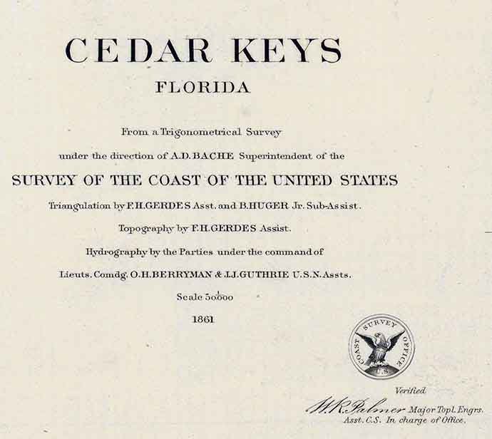 1861 Nautical Map of Cedar Keys Florida