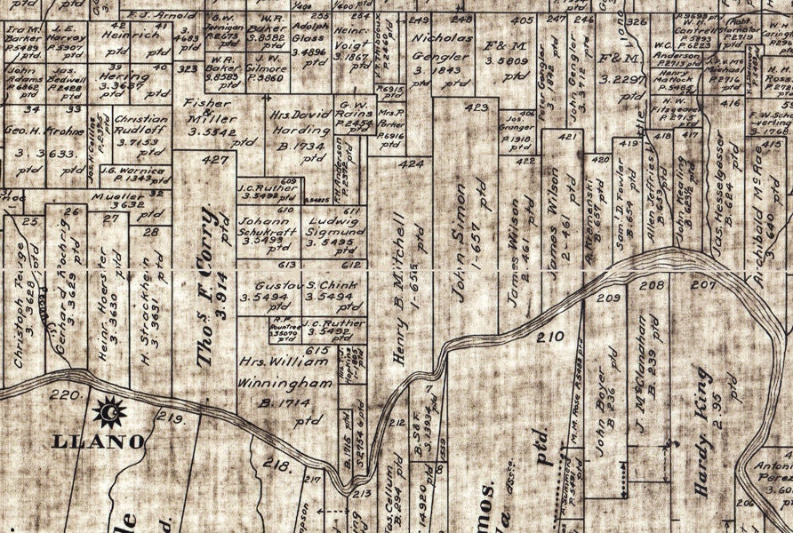 1890 Farm Line Map of Llano County Texas