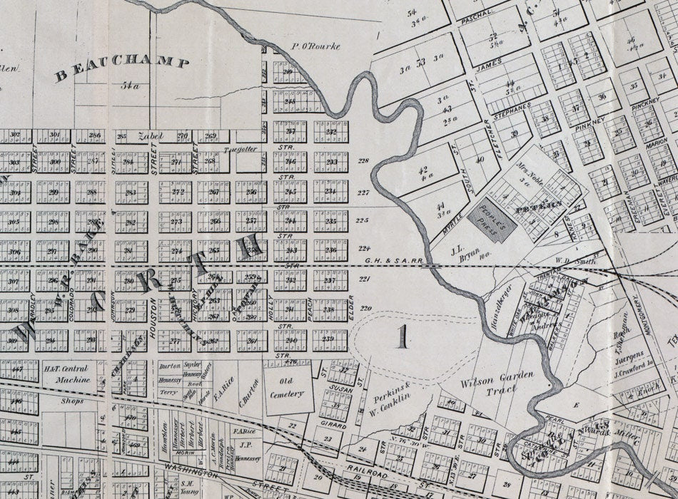1890 Map of Houston Texas & Adjoining Surveys