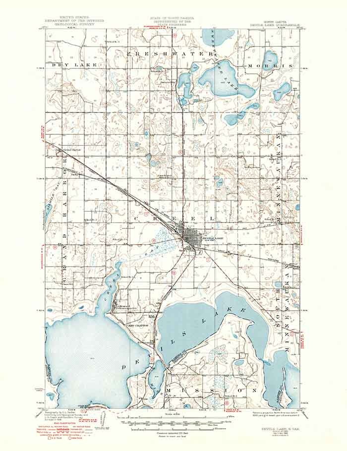 1931 Topo Map of Devils Lake Quad North Dakota