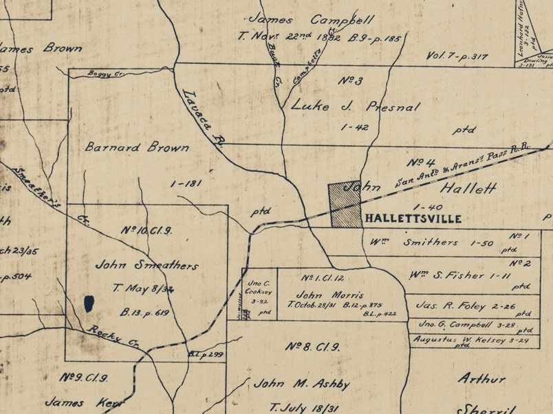 1896 Map of Lavaca County Texas Hallettsville