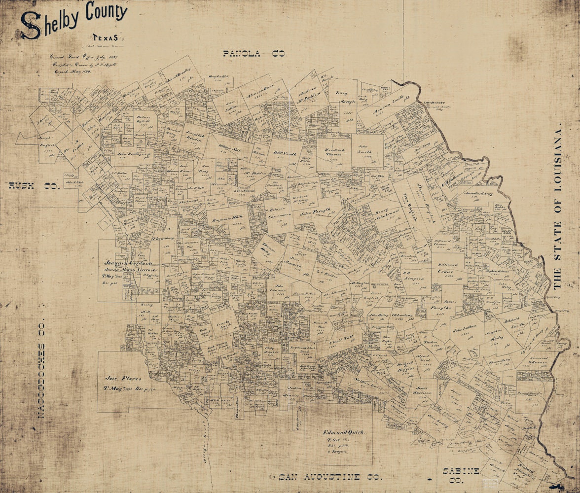 1897 Farm Line Map of Shelby County Texas