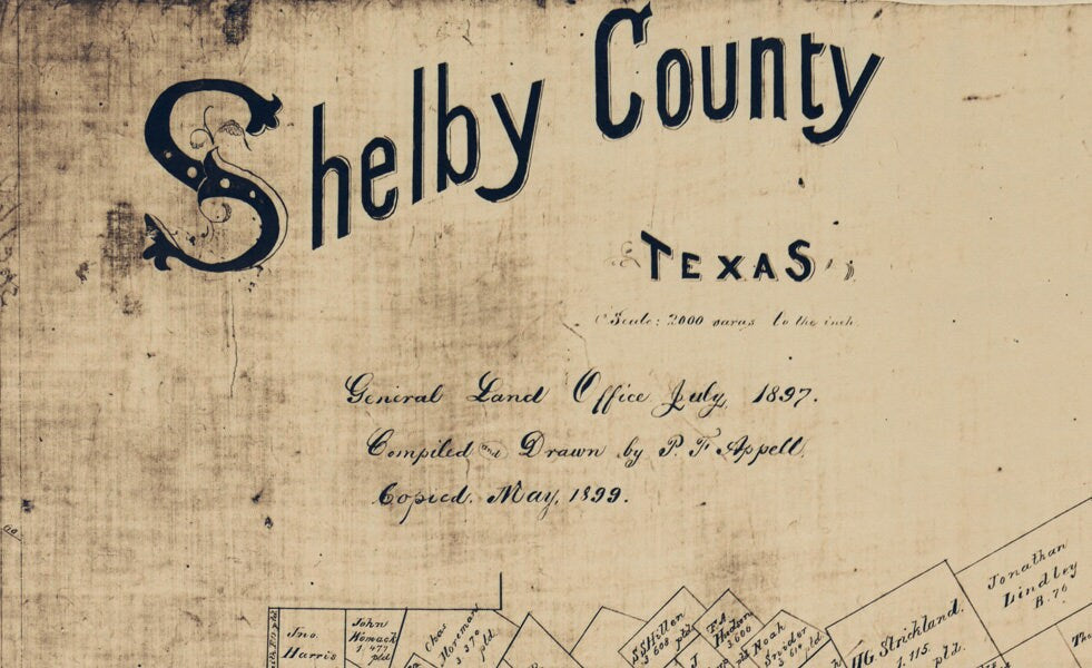 1897 Farm Line Map of Shelby County Texas