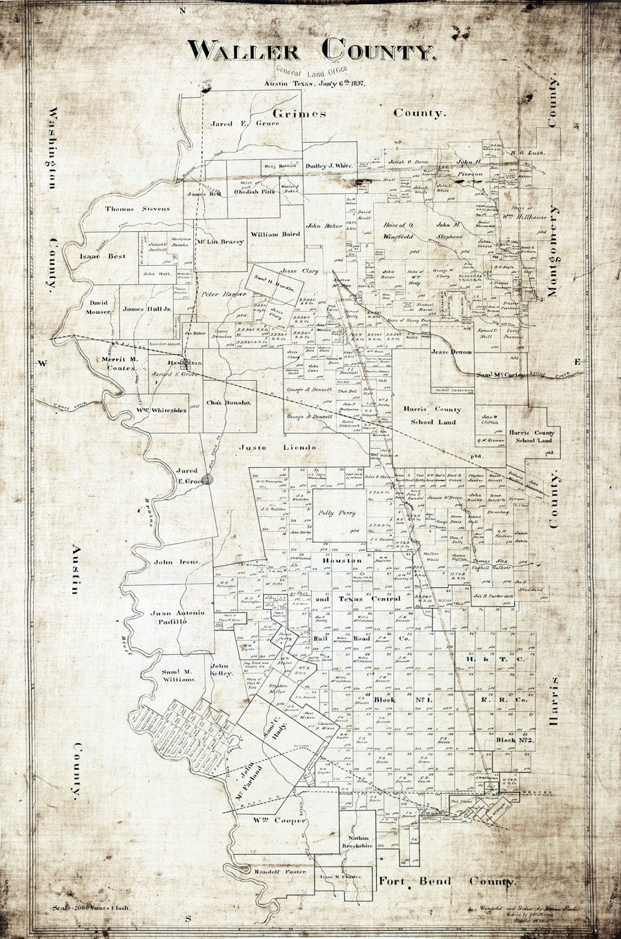 1897 Farm Line Map of Waller County Texas