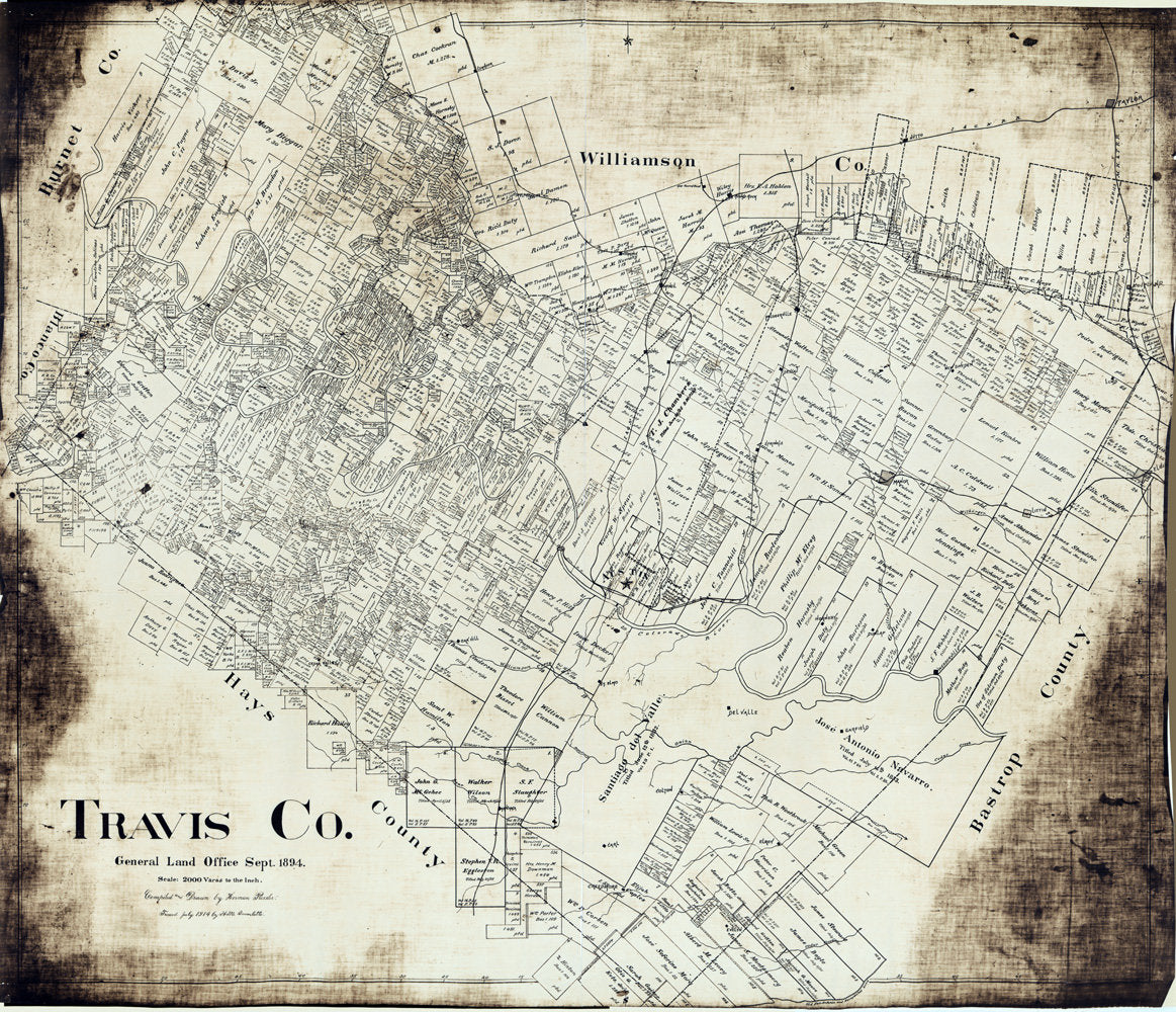 1914 Farm Line Map of Travis County Texas Austin