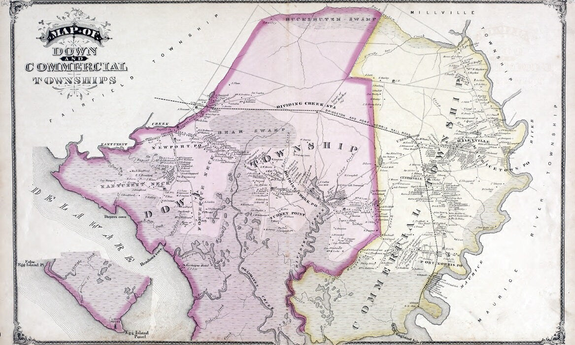 1876 Map of Down & Commercial Township Cumberland County New Jersey