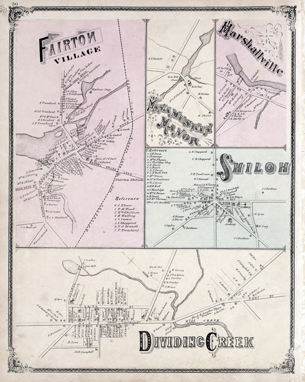 1876 Map of Fairton Manamuskin Manor Cumberland Co New Jersey