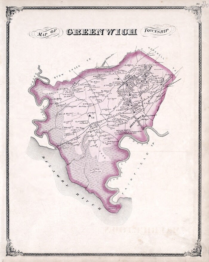 1876 Map of Greenwich Township Cumberland County New Jersey