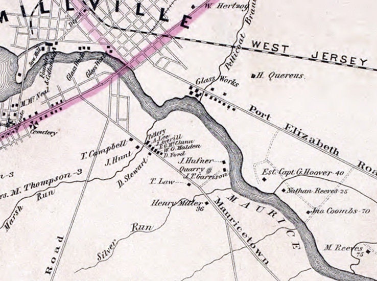 1876 Map of Millville Township Cumberland County New Jersey