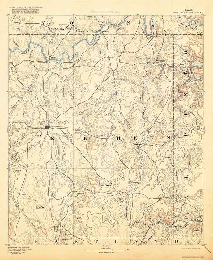 1890 Topo Map of Breckenridge Texas - Eastland - Palopinto