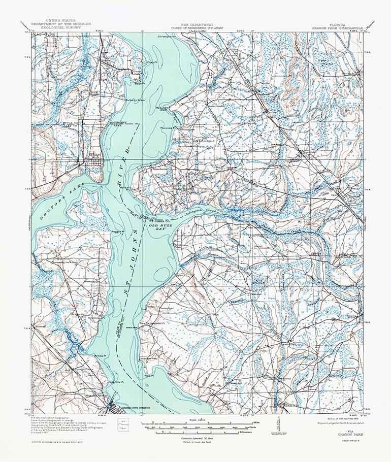 1918 Topo Map of Orange Park Quad Florida - Mayport