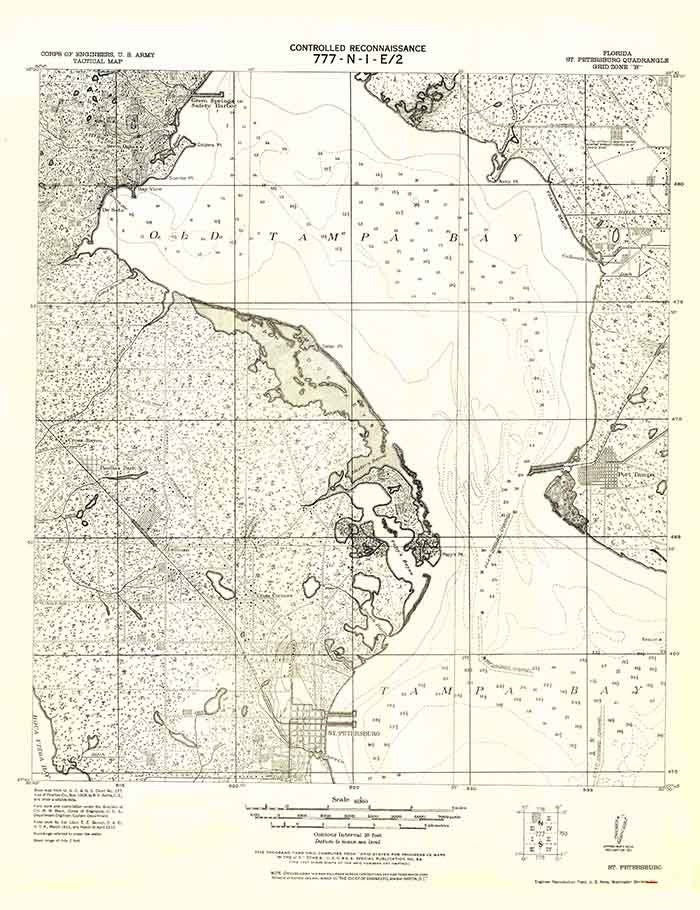 1921 Topo Map of St Petersburg Quad Florida - Old Tampa Bay