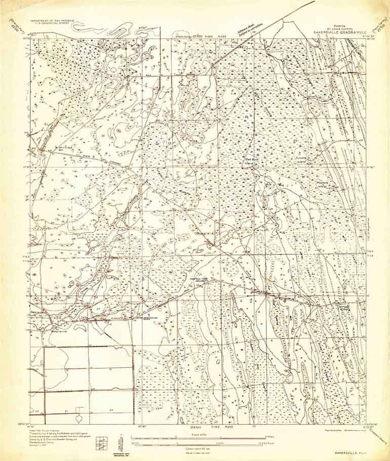 1937 Topo Map of Bakersville Quad Florida St. Johns County