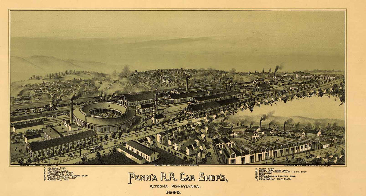 1895 Panoramic Map of Altoona Pennsylvania Rail Road Car Shops