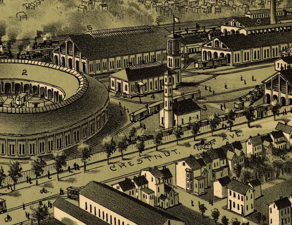 1895 Panoramic Map of Altoona Pennsylvania Rail Road Car Shops
