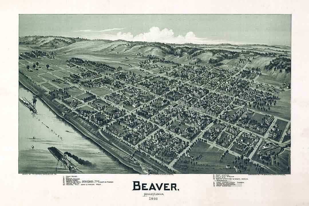 1900 Panoramic Map of Beaver Pennsylvania
