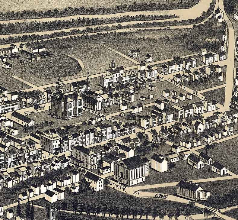 1889 Panoramic Map of Hamburg Berks County Pennsylvania