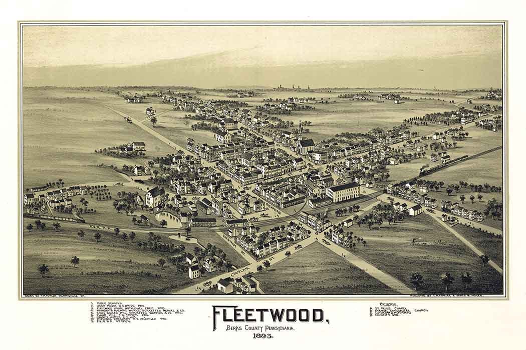 1893 Panoramic Map of Fleetwood Berks County Pennsylvania