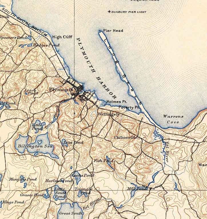 1889 Topo Map of Plymouth Massachusetts Quad