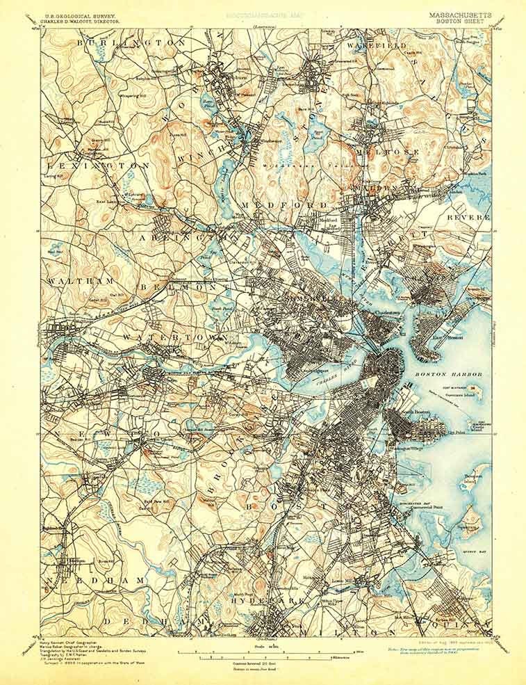 1893 Topo Map of Boston Massachusetts Quad