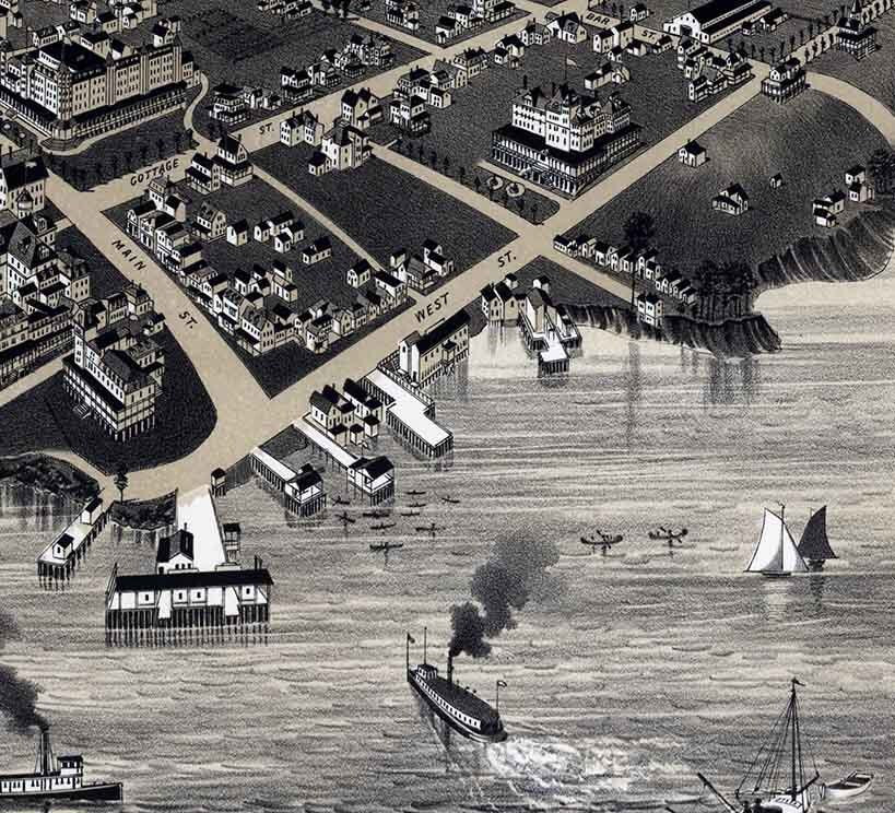 1886 Panoramic Map of Bar Harbor Mount Desert Island Maine