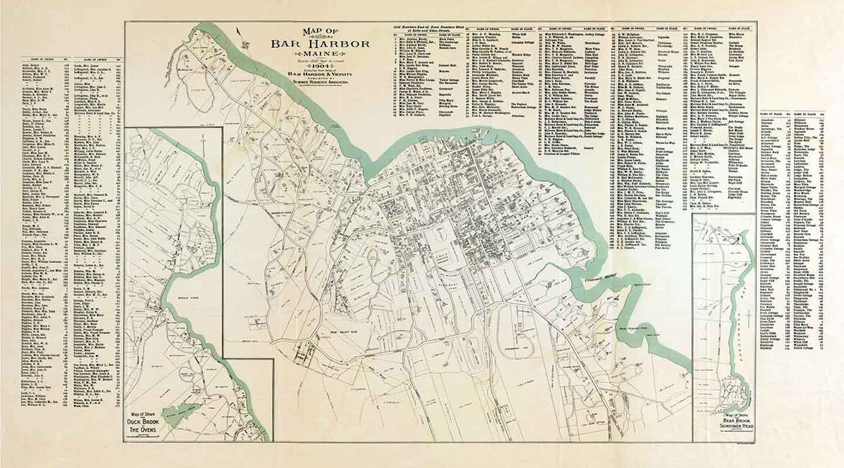 1904 Map of Bar Harbor Maine - Duck Brook to The Ovens - Bear Brook to Schooner Head