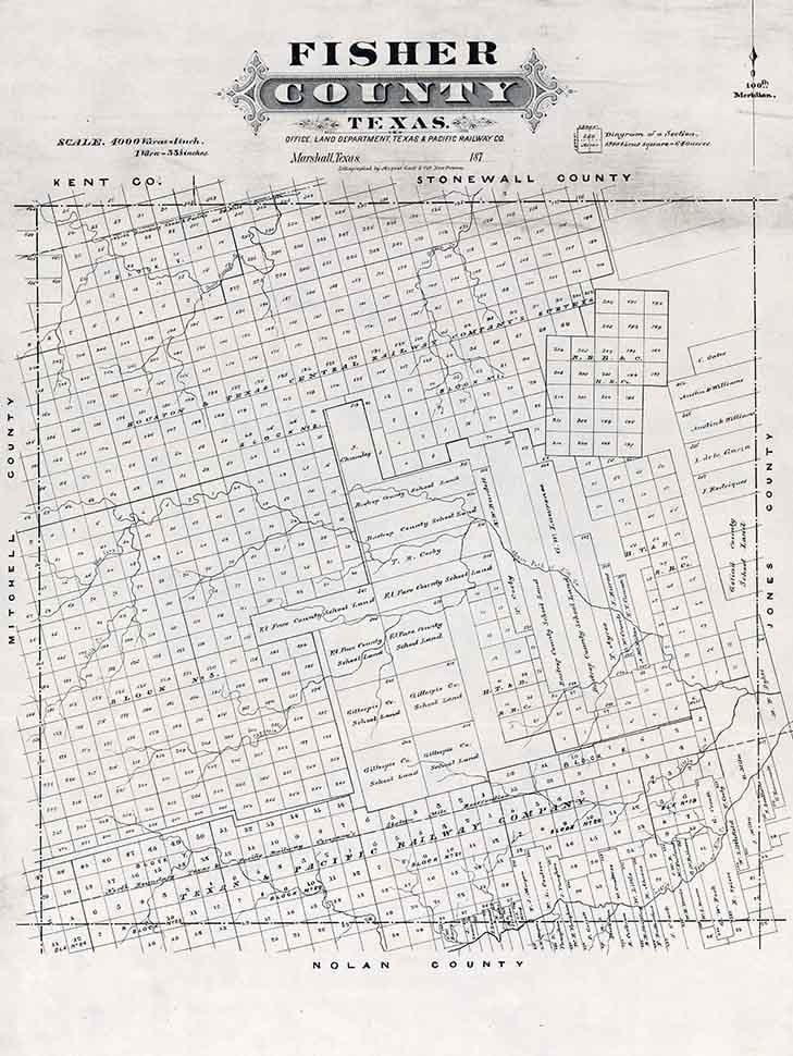 1870 Farm Line Map of Fisher County Texas