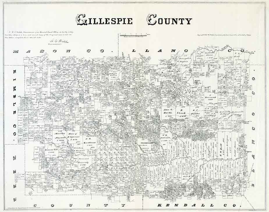 1879 Farm Line Map of Gillespie County Texas