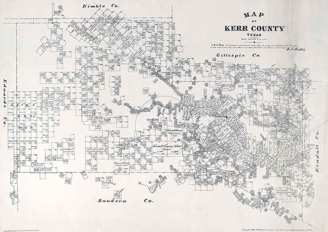 1879 Farm Line Map of Kerr County Texas