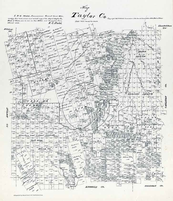 1879 Farm Line Map of Taylor County Texas