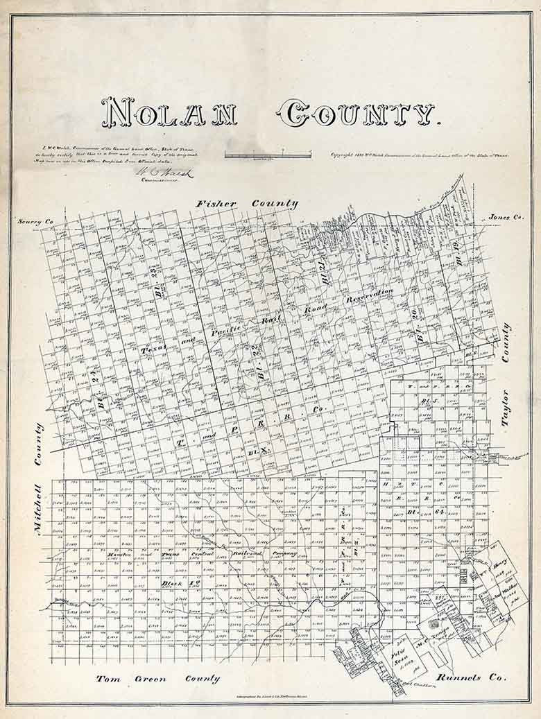 1880 Farm Line Map of Nolan County Texas