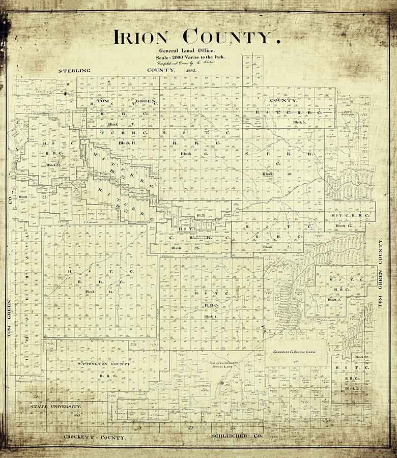 1893 Farm Line Map of Irion County Texas