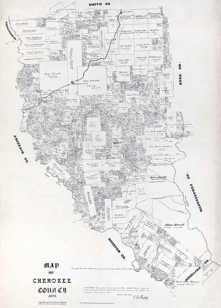 1879 Farm Line Map of Cherokee County Texas